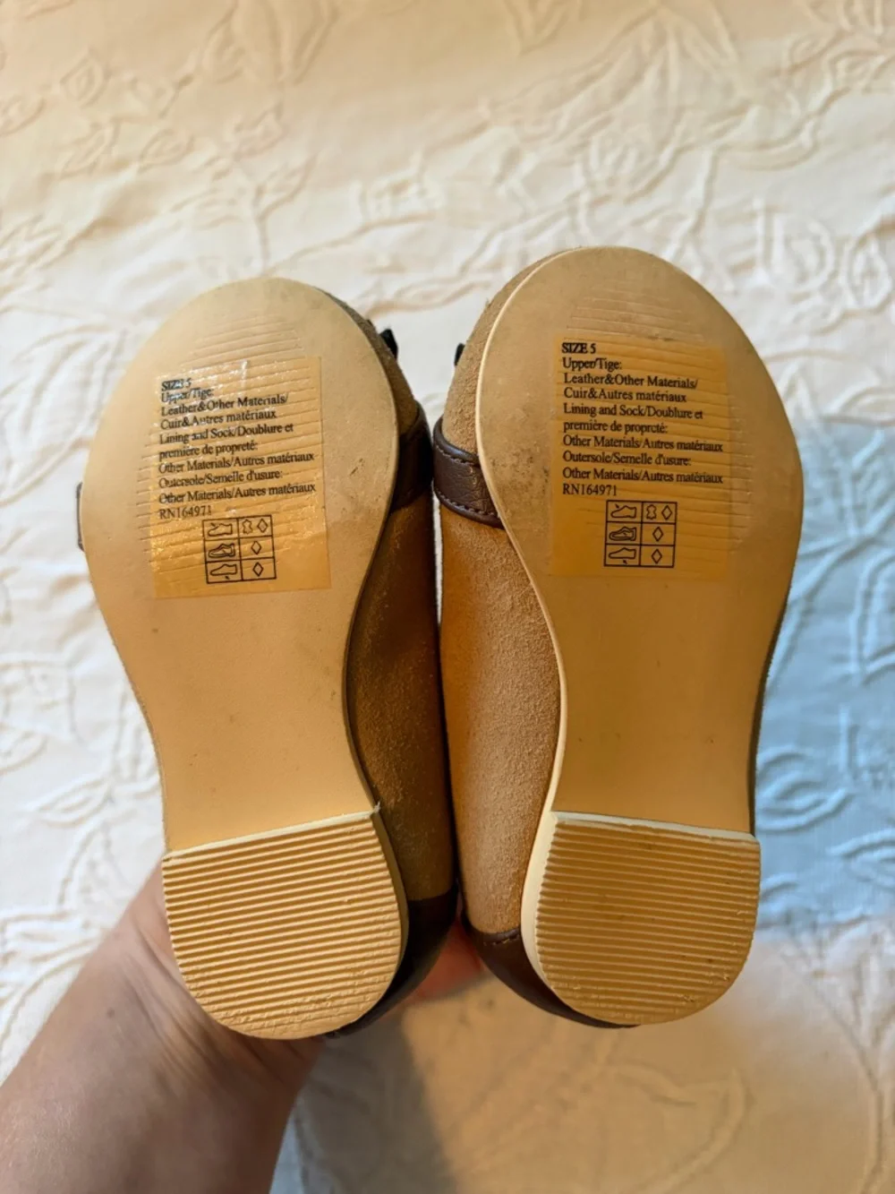 Janie and Jack 5 Girls Tan Mary Jane Fringe Flats with Brown Accent